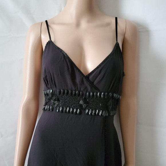 Bebe Women’s Sexy Black Beaded Mesh Surplice Cocktail Mini Dress Size Medium - Picture 6 of 16
